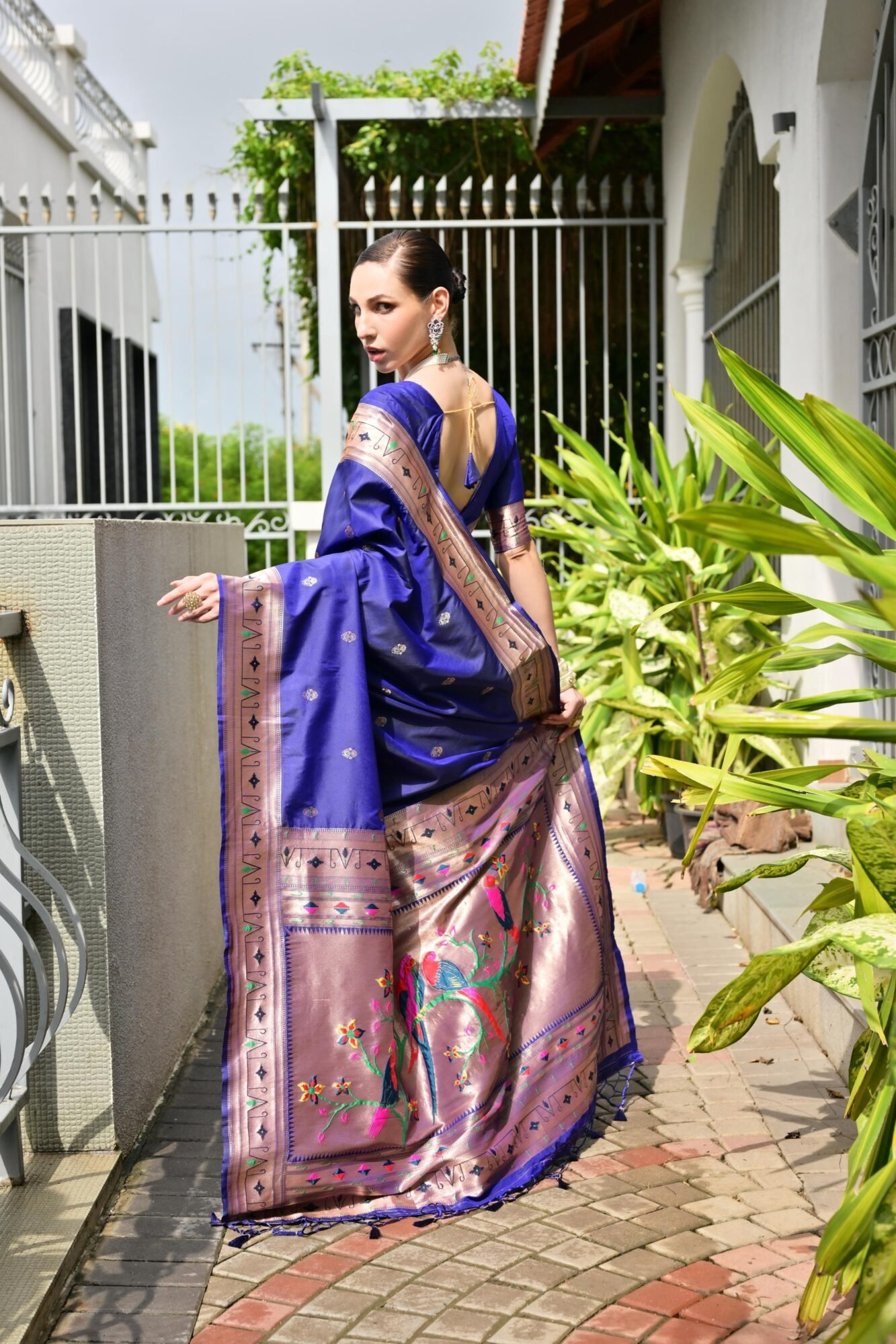 Opulent Banarasi Silk Paithani Saree with Zari & Meena Pallu - Image 2