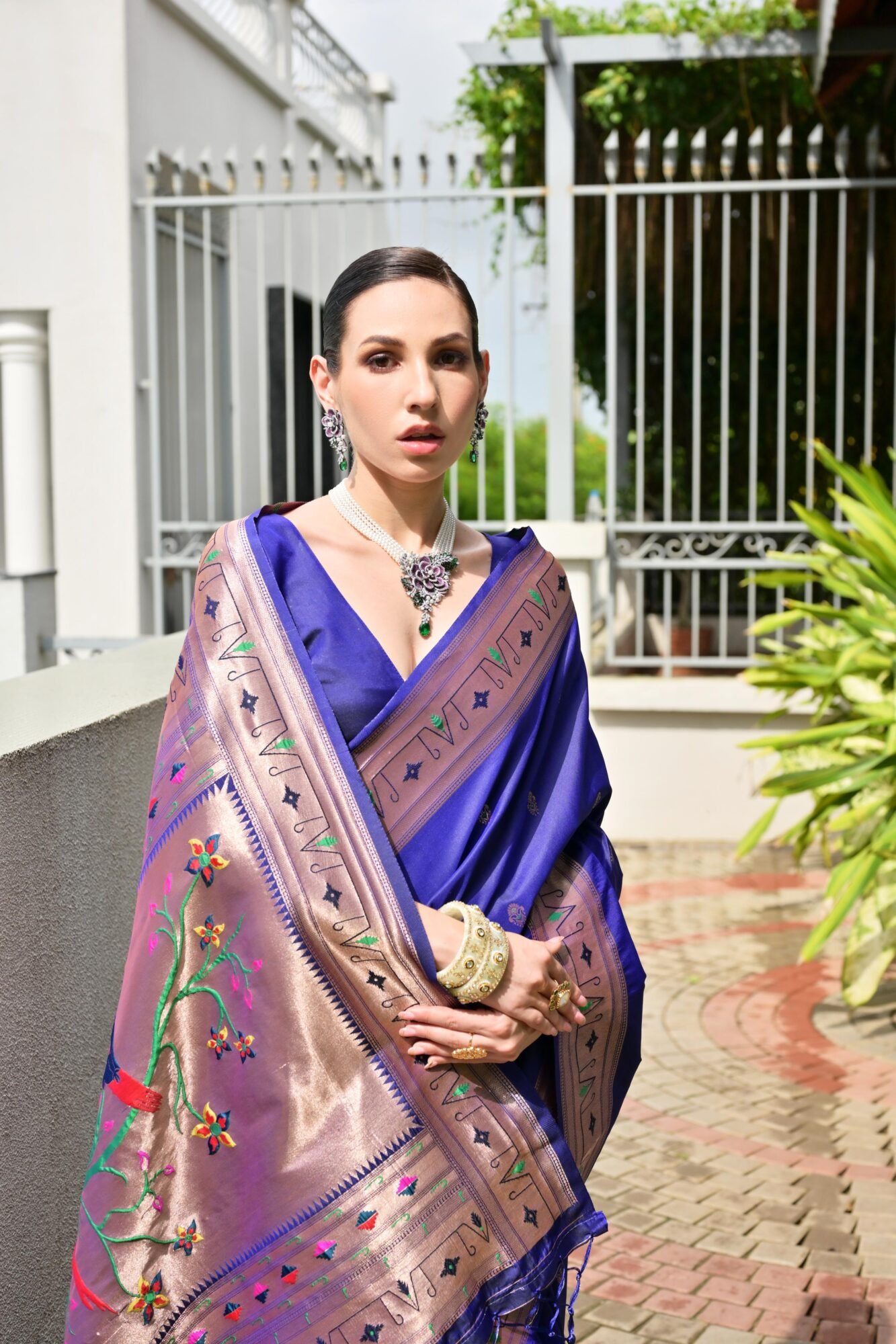 Opulent Banarasi Silk Paithani Saree with Zari & Meena Pallu - Image 3