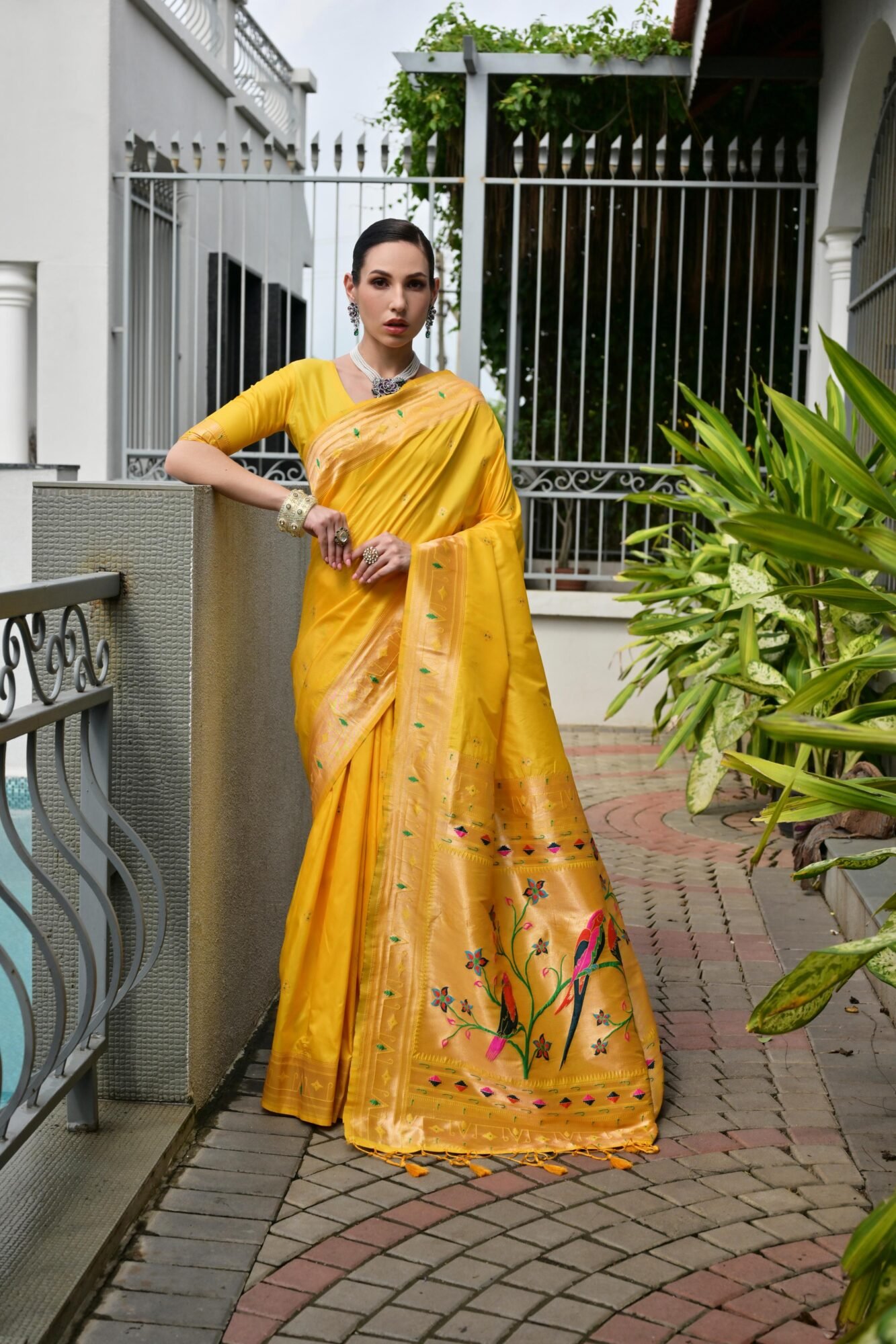 Opulent Banarasi Silk Paithani Saree with Zari & Meena Pallu - Image 4
