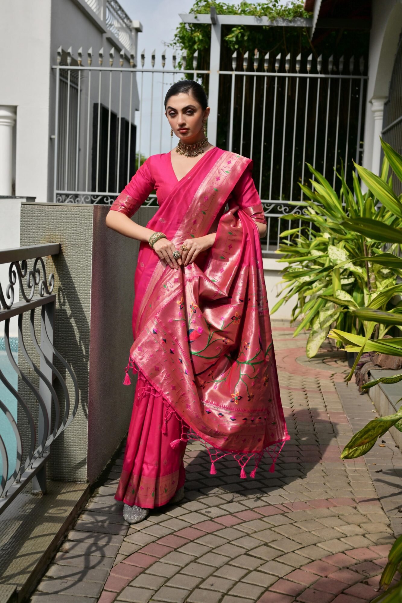 Opulent Banarasi Silk Paithani Saree with Zari & Meena Pallu - Image 5