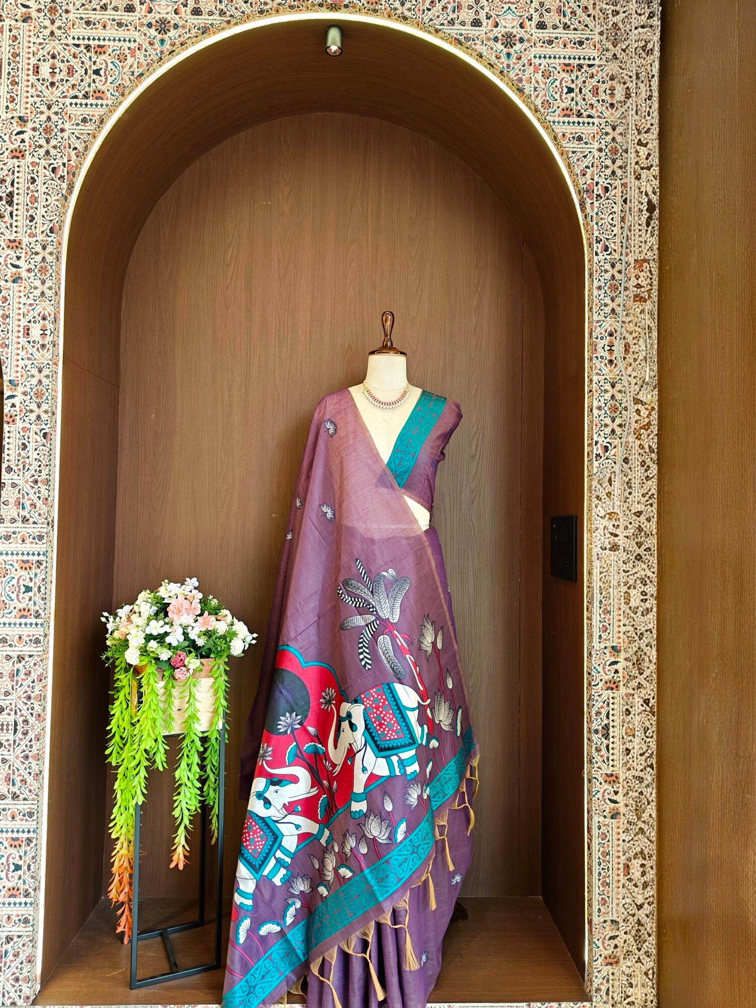 Royal Muga Cotton Saree with Rajwadi Lotus & Elephant Pallu - Image 8