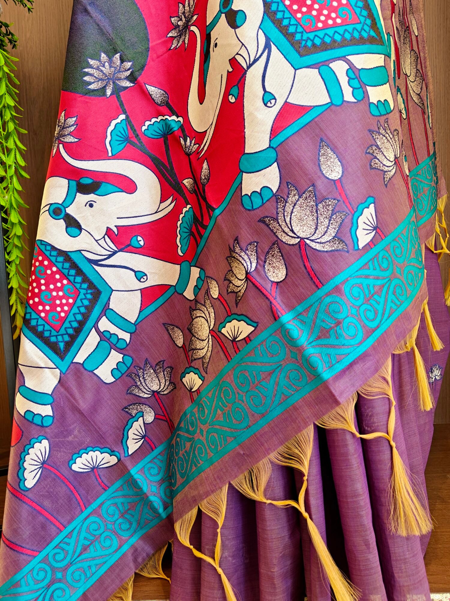 Royal Muga Cotton Saree with Rajwadi Lotus & Elephant Pallu - Image 9