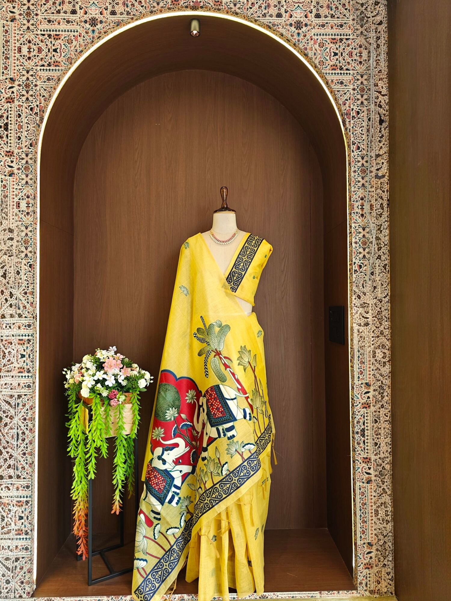 Royal Muga Cotton Saree with Rajwadi Lotus & Elephant Pallu - Image 10