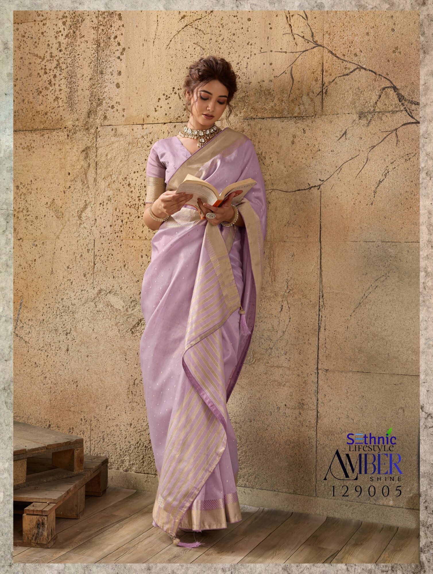 Elegant Tissue Linen Saree with Fine Zari Motifs & Graceful Chit Pallu - Image 2
