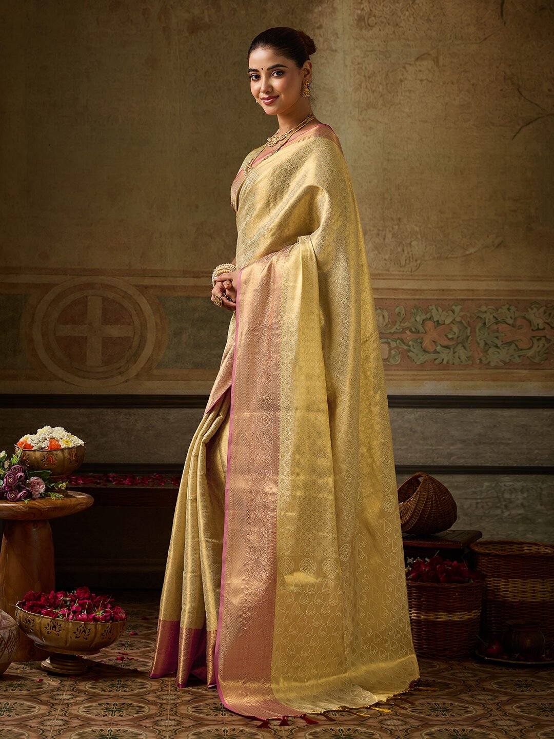 Elegant Kanchivaram Silk blend Saree with Intricate Golden Weaving & Elegant Borders - Image 10