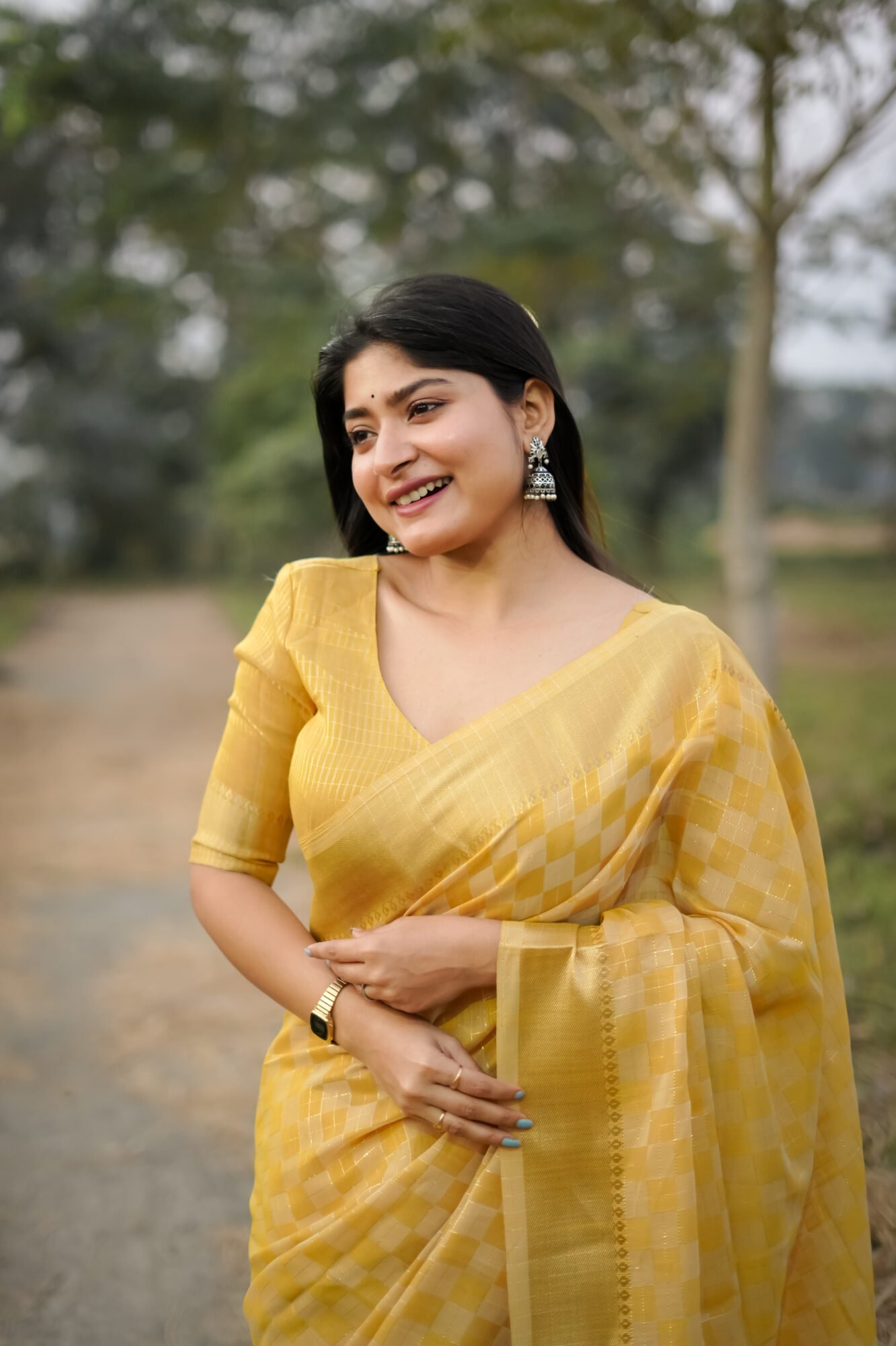 Contemporary Kalyani Silk Saree with Zari Checks & Shaded Box Pattern