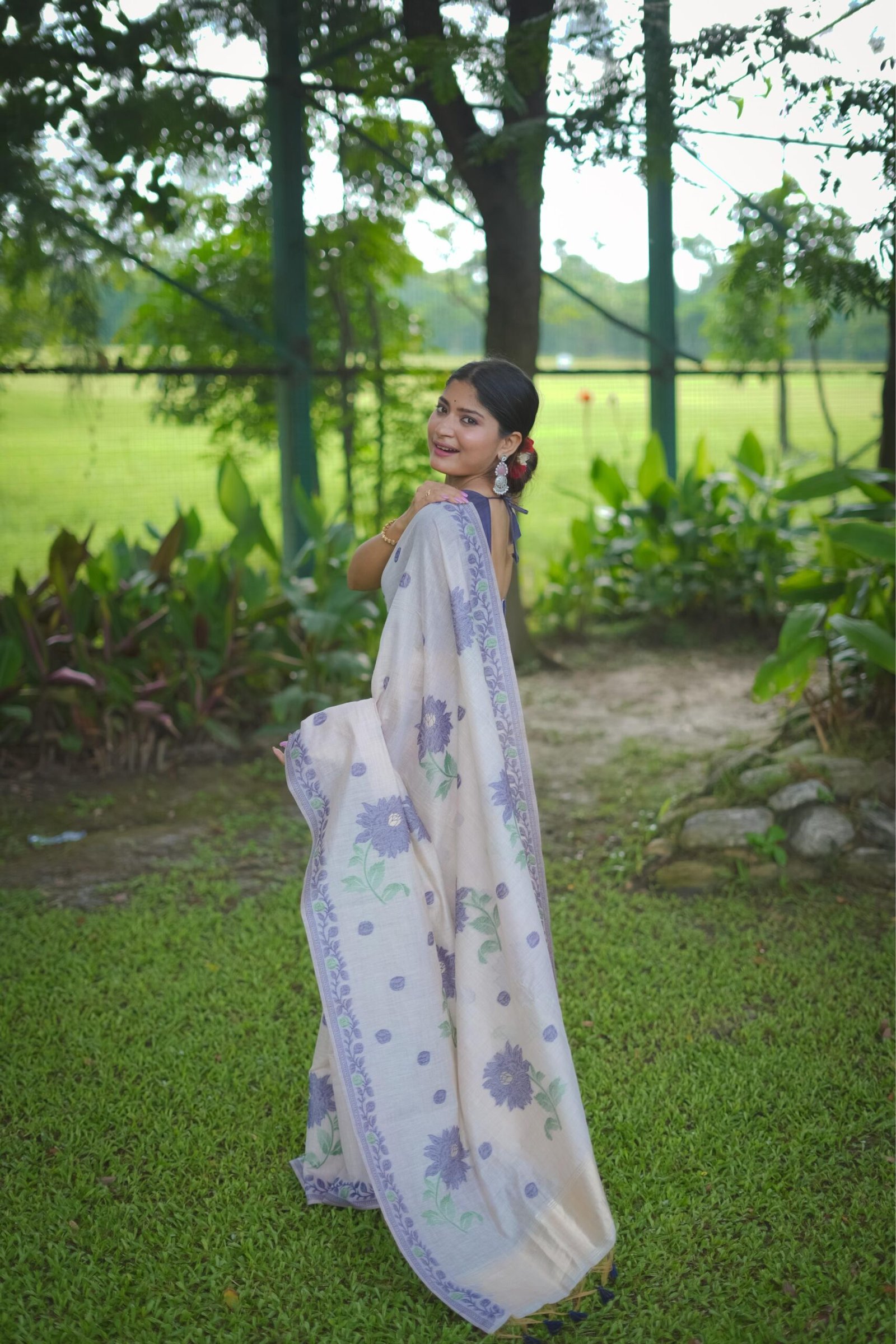 Timeless Muga Cotton Saree with Jamdani Contrast Border - Image 5