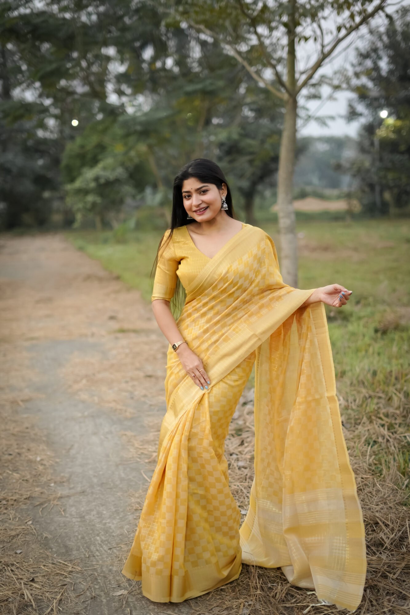 Contemporary Kalyani Silk Saree with Zari Checks & Shaded Box Pattern - Image 2